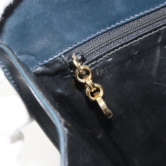 Salvatore Ferragamo Gancini Chain Shoulder Bag Leather Navy Gold Auth ka4772