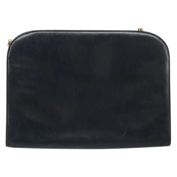 Salvatore Ferragamo Gancini Chain Shoulder Bag Leather Navy Gold Auth ka4772