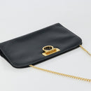 Salvatore Ferragamo Gancini Chain Shoulder Bag Leather Navy Gold Auth ka4772-6