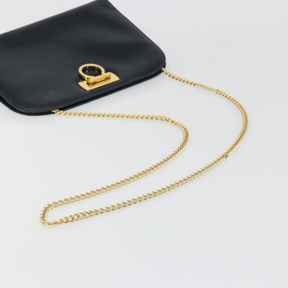 Salvatore Ferragamo Gancini Chain Shoulder Bag Leather Navy Gold Auth ka4772