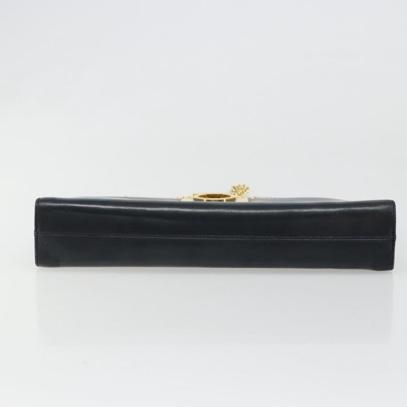 Salvatore Ferragamo Gancini Chain Shoulder Bag Leather Navy Gold Auth ka4772