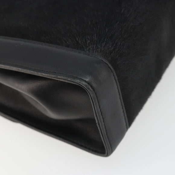 Salvatore Ferragamo Gancini Shoulder Bag Harako leather Black Gold Auth ka4773A