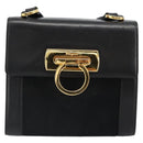 Salvatore Ferragamo Gancini Shoulder Bag Harako leather Black Gold Auth ka4773A-2