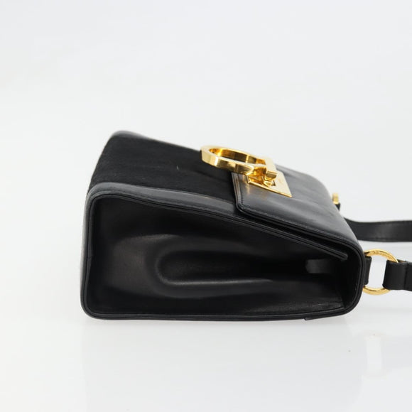 Salvatore Ferragamo Gancini Shoulder Bag Harako leather Black Gold Auth ka4773A