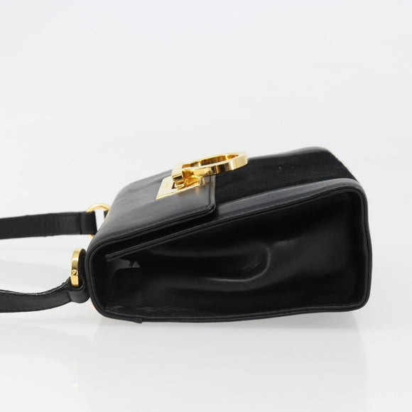 Salvatore Ferragamo Gancini Shoulder Bag Harako leather Black Gold Auth ka4773A