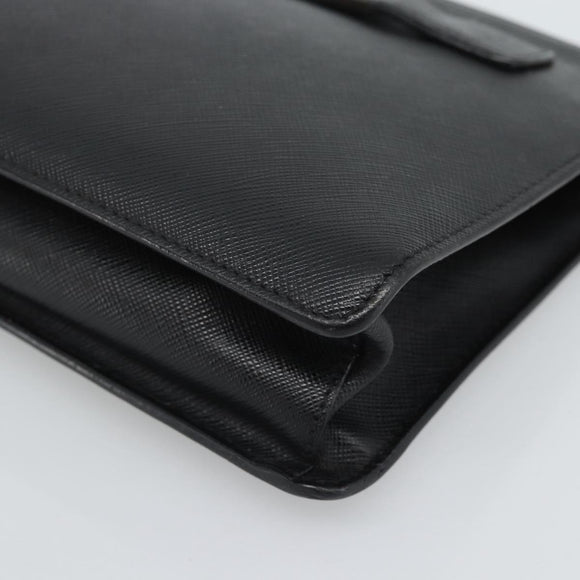 PRADA Clutch Bag Leather Black Silver Auth ka4774