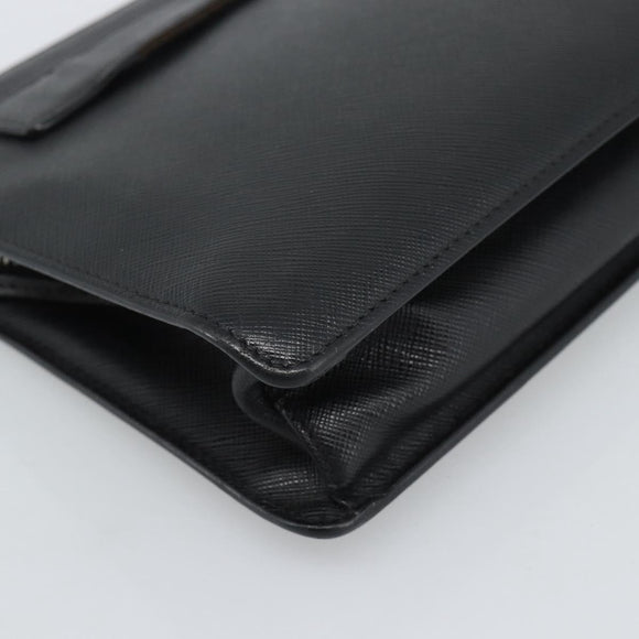PRADA Clutch Bag Leather Black Silver Auth ka4774