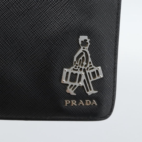 PRADA Clutch Bag Leather Black Silver Auth ka4774