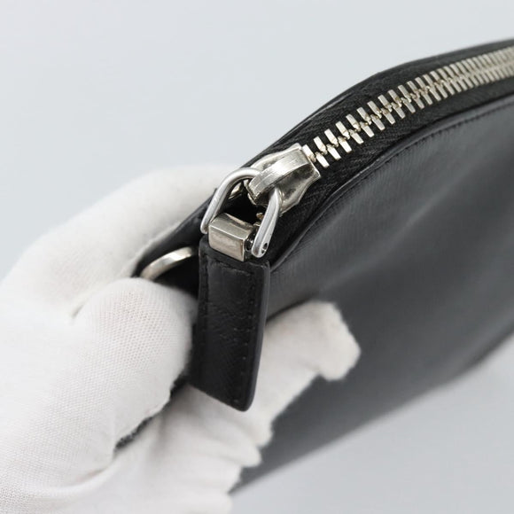 PRADA Clutch Bag Leather Black Silver Auth ka4774