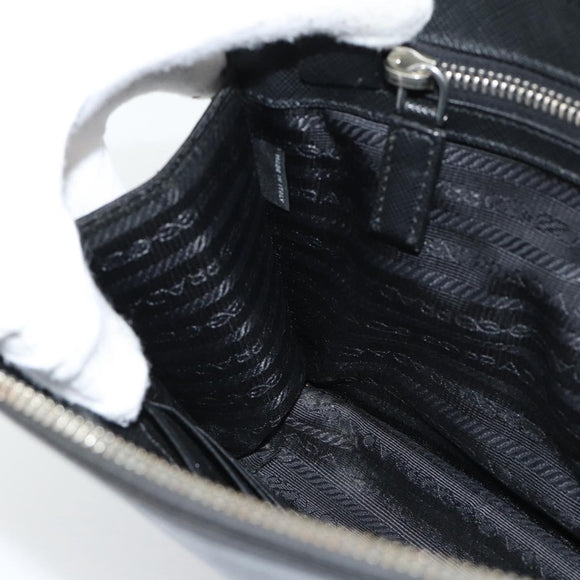 PRADA Clutch Bag Leather Black Silver Auth ka4774