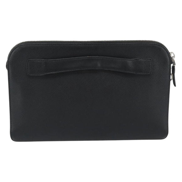 PRADA Clutch Bag Leather Black Silver Auth ka4774