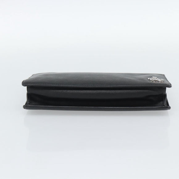PRADA Clutch Bag Leather Black Silver Auth ka4774