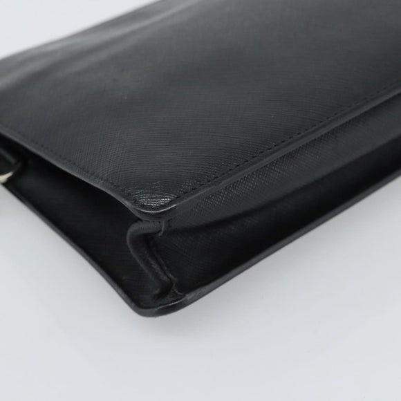 PRADA Clutch Bag Leather Black Silver Auth ka4774