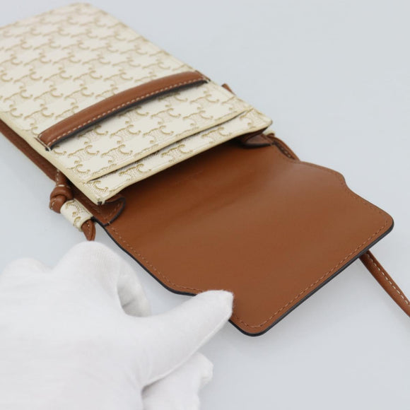 CELINE Triomphe Shoulder Pouch Bag PVC White Auth ka4775V