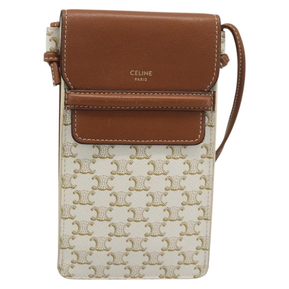 CELINE Triomphe Shoulder Pouch Bag PVC White Auth ka4775V