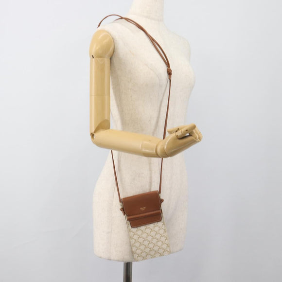 CELINE Triomphe Shoulder Pouch Bag PVC White Auth ka4775V