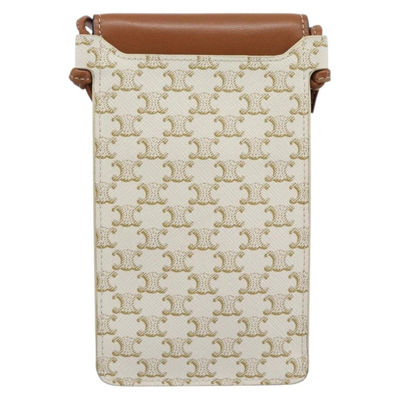 CELINE Triomphe Shoulder Pouch Bag PVC White Auth ka4775V