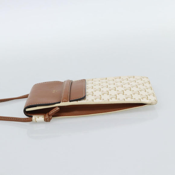 CELINE Triomphe Shoulder Pouch Bag PVC White Auth ka4775V