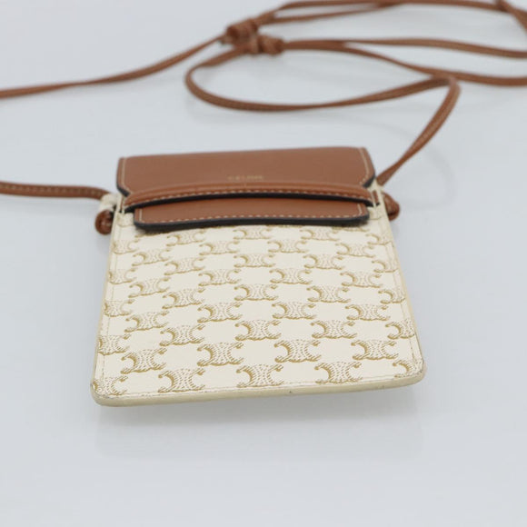 CELINE Triomphe Shoulder Pouch Bag PVC White Auth ka4775V