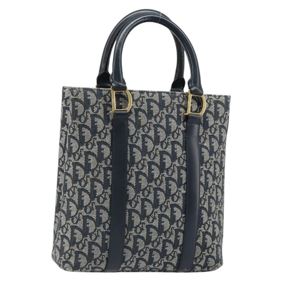 Christian Dior Trotter Canvas Hand Bag Navy Gold Auth ka4777