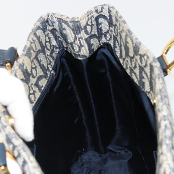 Christian Dior Trotter Canvas Hand Bag Navy Gold Auth ka4777