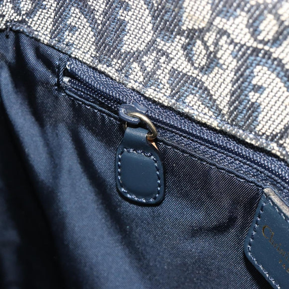 Christian Dior Trotter Canvas Hand Bag Navy Gold Auth ka4777