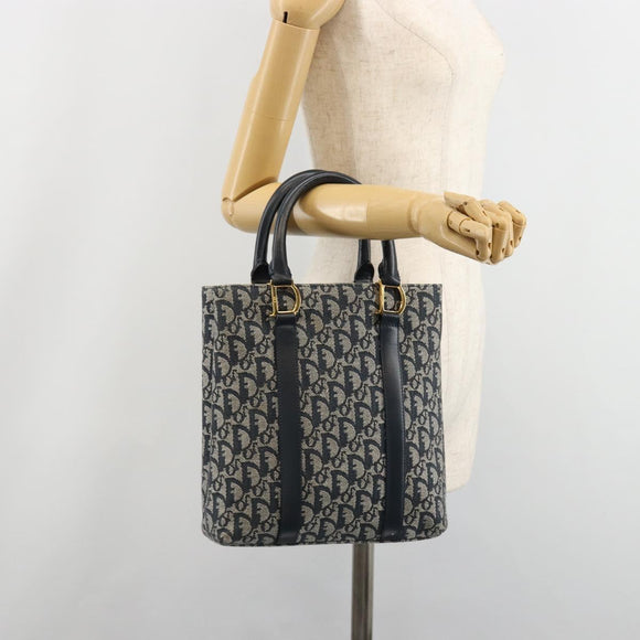 Christian Dior Trotter Canvas Hand Bag Navy Gold Auth ka4777