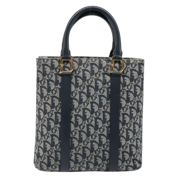 Christian Dior Trotter Canvas Hand Bag Navy Gold Auth ka4777