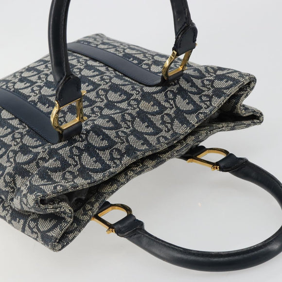 Christian Dior Trotter Canvas Hand Bag Navy Gold Auth ka4777