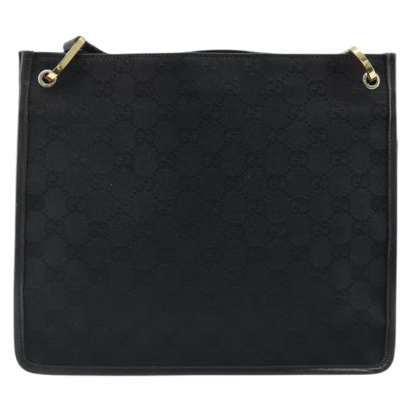 GUCCI GG Canvas Shoulder Bag Black Gold 91762 Auth ka4779A
