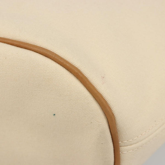 HERMES Paniered Plage MM Hand Bag Canvas Beige Silver Auth ka4782A