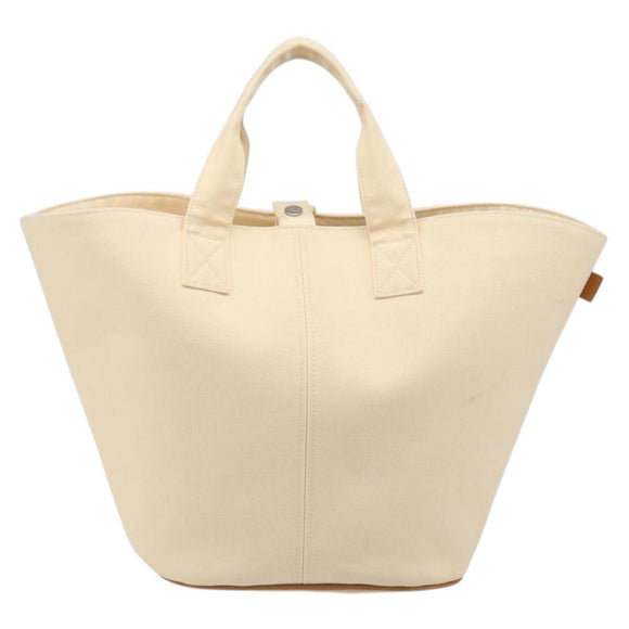 HERMES Paniered Plage MM Hand Bag Canvas Beige Silver Auth ka4782A