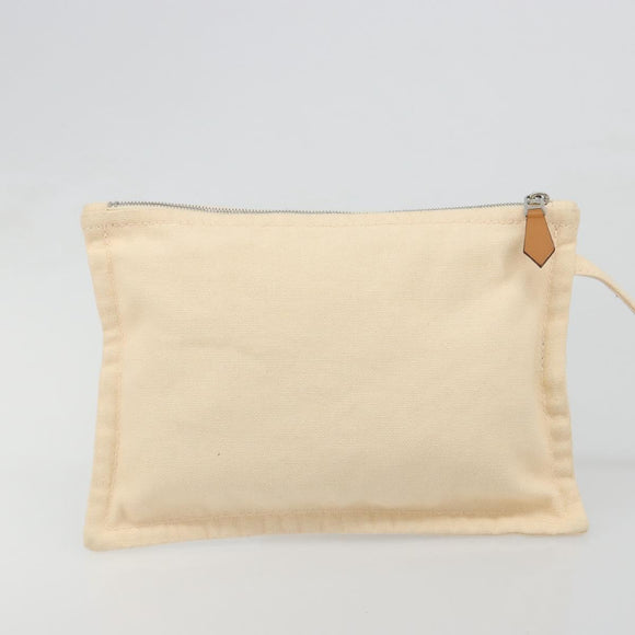 HERMES Paniered Plage MM Hand Bag Canvas Beige Silver Auth ka4782A
