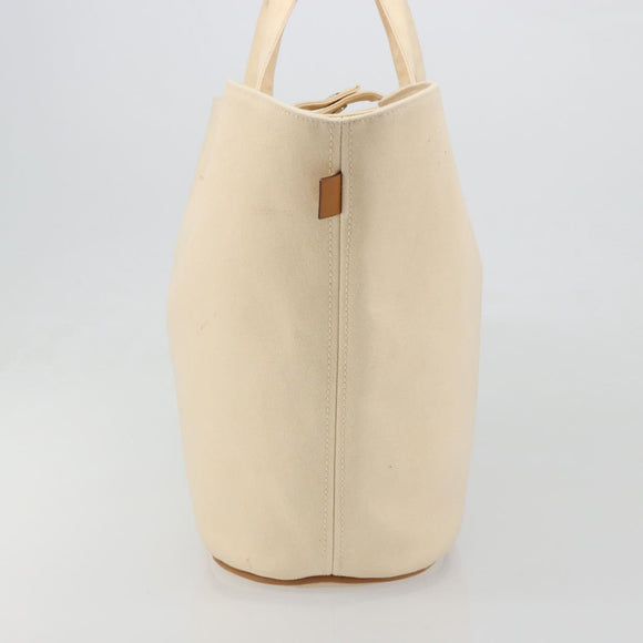 HERMES Paniered Plage MM Hand Bag Canvas Beige Silver Auth ka4782A