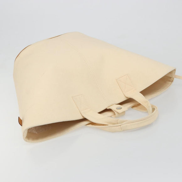 HERMES Paniered Plage MM Hand Bag Canvas Beige Silver Auth ka4782A
