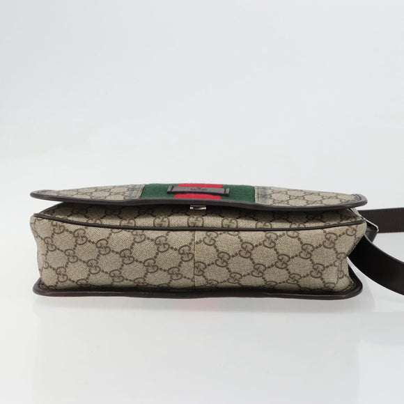 GUCCI GG Supreme Web Sherry Line Shoulder Bag PVC Beige Red 180692 Auth ka4786A