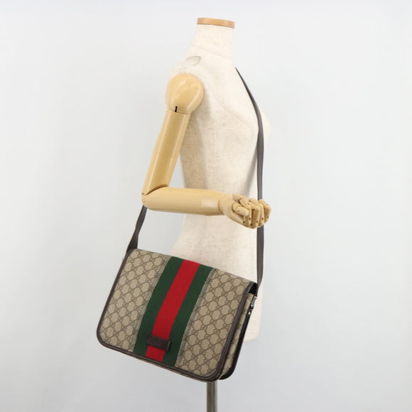 GUCCI GG Supreme Web Sherry Line Shoulder Bag PVC Beige Red 180692 Auth ka4786A