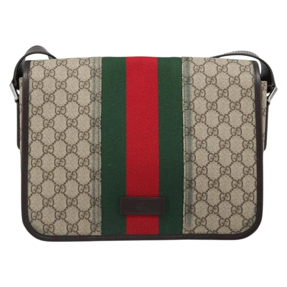 GUCCI GG Supreme Web Sherry Line Shoulder Bag PVC Beige Red 180692 Auth ka4786A