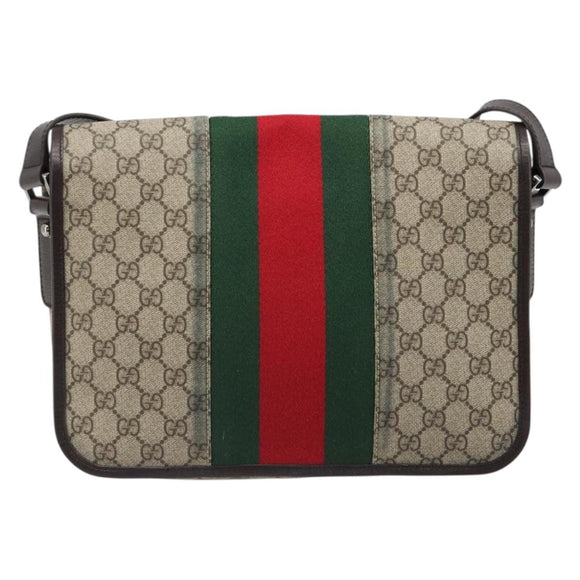 GUCCI GG Supreme Web Sherry Line Shoulder Bag PVC Beige Red 180692 Auth ka4786A