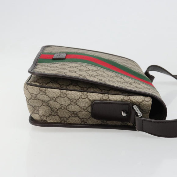 GUCCI GG Supreme Web Sherry Line Shoulder Bag PVC Beige Red 180692 Auth ka4786A