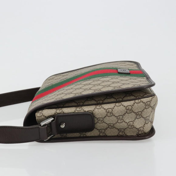 GUCCI GG Supreme Web Sherry Line Shoulder Bag PVC Beige Red 180692 Auth ka4786A