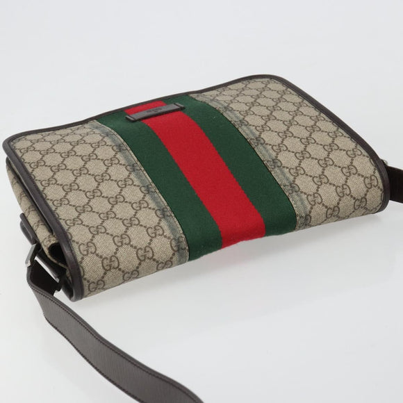 GUCCI GG Supreme Web Sherry Line Shoulder Bag PVC Beige Red 180692 Auth ka4786A