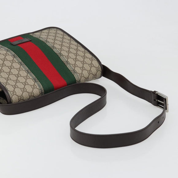 GUCCI GG Supreme Web Sherry Line Shoulder Bag PVC Beige Red 180692 Auth ka4786A