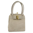 Salvatore Ferragamo Vala Hand Bag Suede Beige Gold Auth ka4791-1