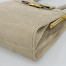 Salvatore Ferragamo Vala Hand Bag Suede Beige Gold Auth ka4791-10