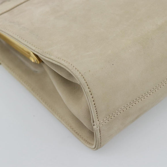 Salvatore Ferragamo Vala Hand Bag Suede Beige Gold Auth ka4791