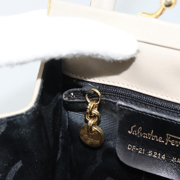 Salvatore Ferragamo Vala Hand Bag Suede Beige Gold Auth ka4791