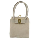 Salvatore Ferragamo Vala Hand Bag Suede Beige Gold Auth ka4791-13