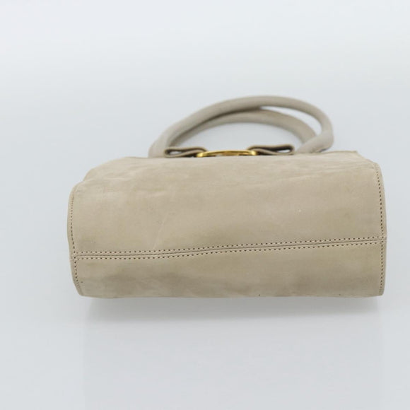 Salvatore Ferragamo Vala Hand Bag Suede Beige Gold Auth ka4791