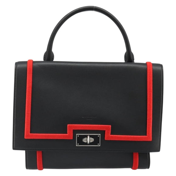 GIVENCHY Hand Bag Leather 2way Black Silver Auth ka4793A
